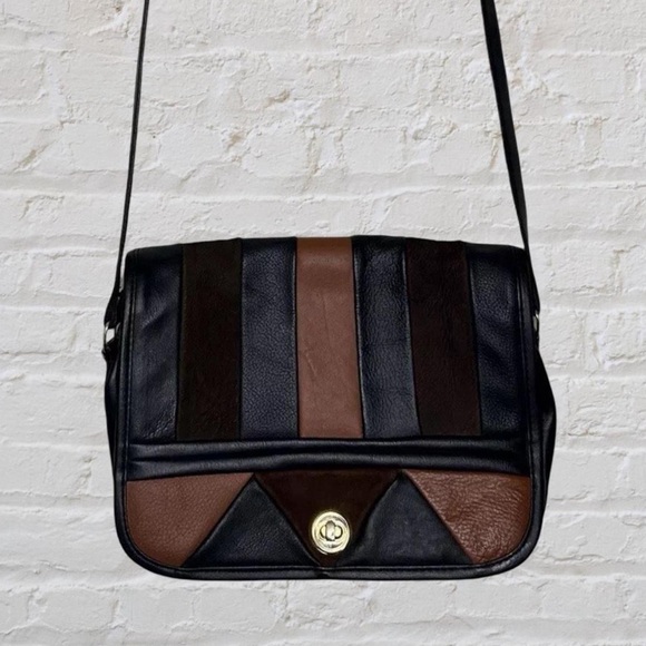 Vintage Avon Black and Brown Leather Purse Boho Bag Cross Body - Picture 2 of 8